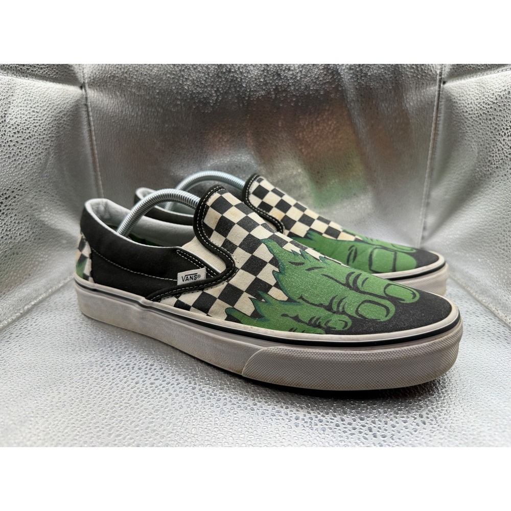 Size 10.5 Vans Slip-On Marvel Hulk Mens Black White Good Checkerboard Sneakers